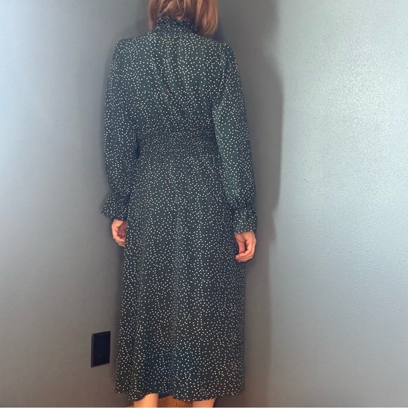 Green & White Long Sleeve High Neck Polka Dot Dress Size Large - Picture 5 of 12